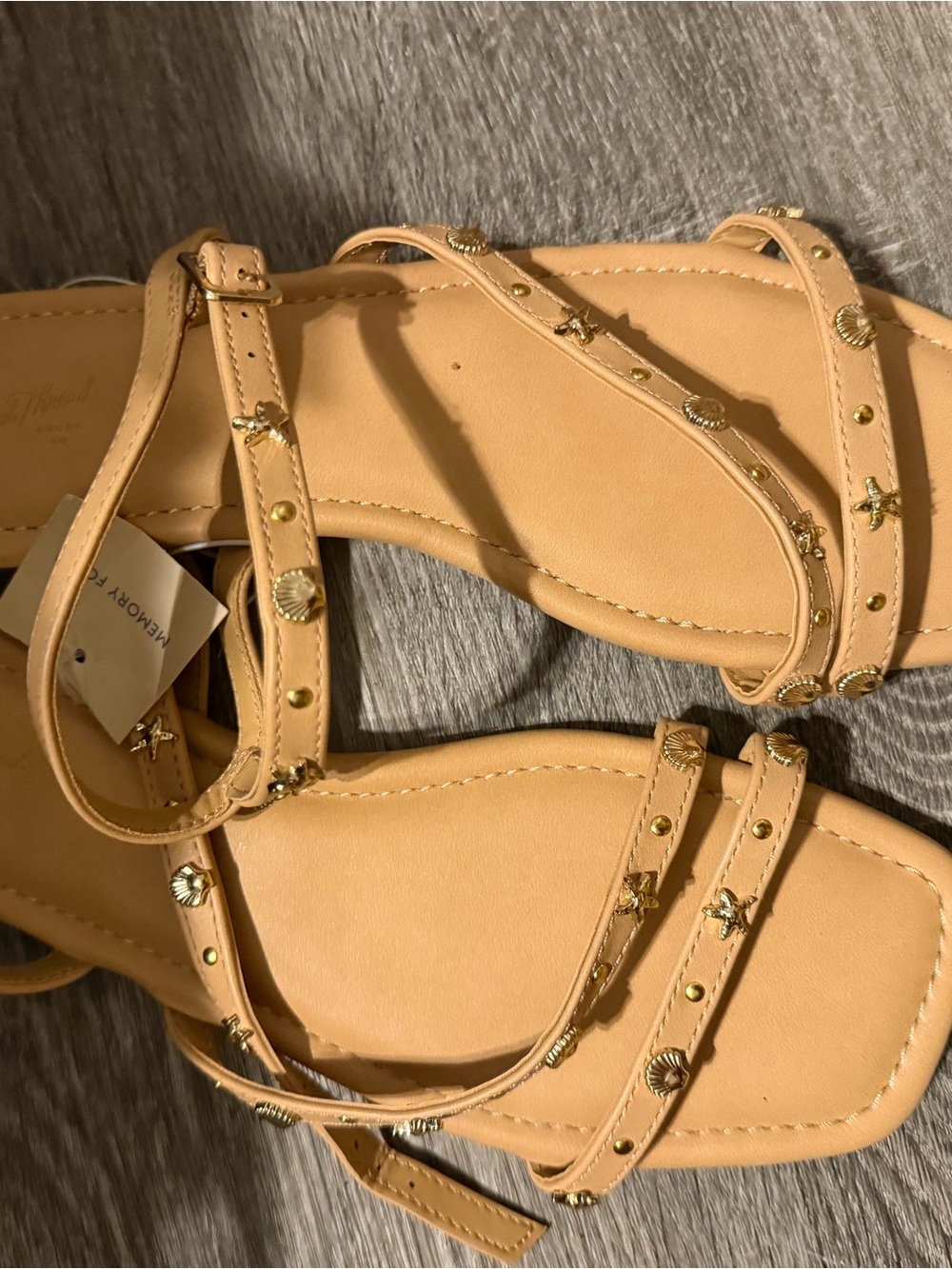 Women's Strappy Tan Sandals with Gold Stud Details